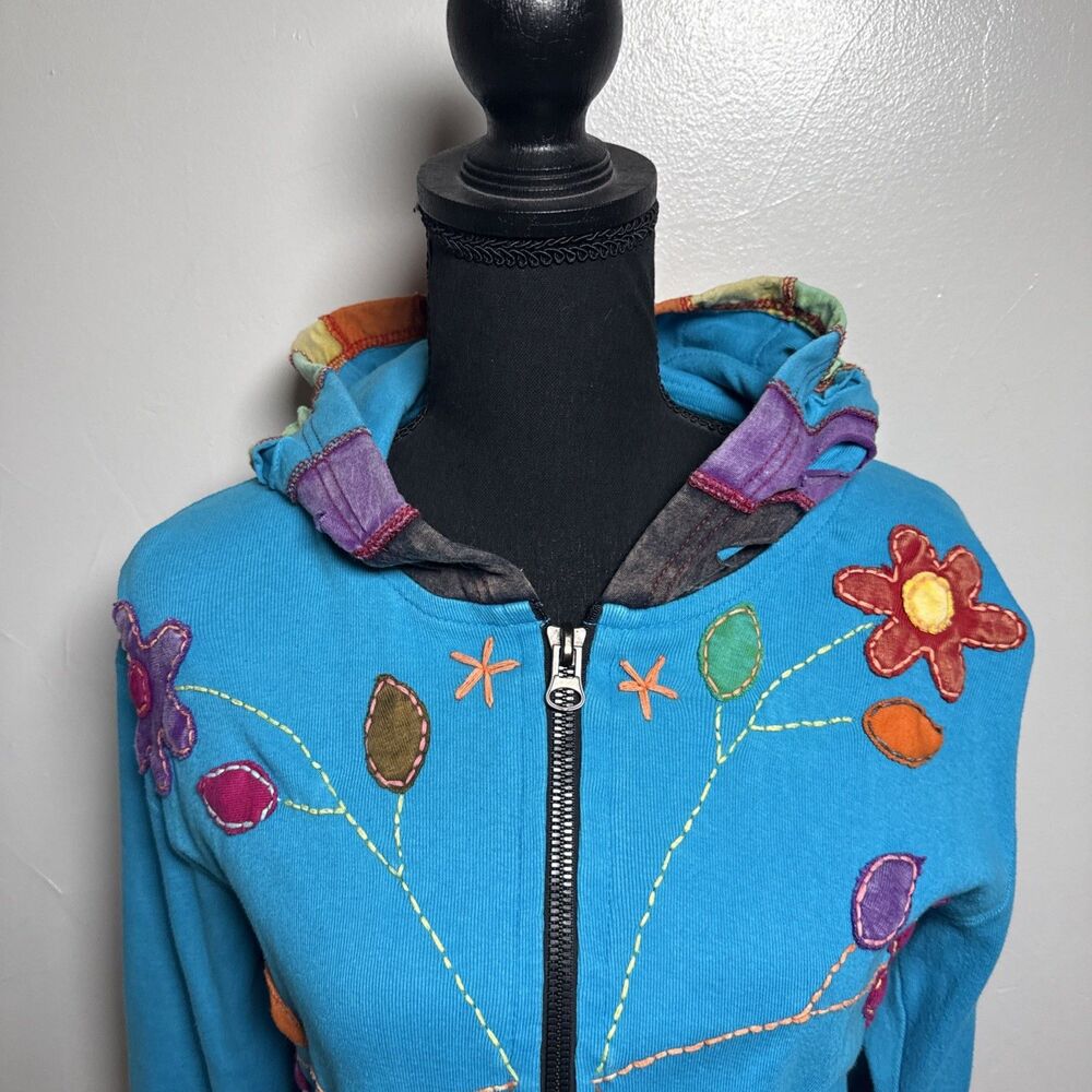 Rising International Colorful Hippie Boho Floral Full Zip Hoodie Women's Medium - Picture 2 of 15